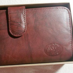 Buxton Embossed Leather Wallet - Wine color